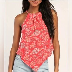 Free People We The Free Daisy Tank Top Red Floral Halter Medium